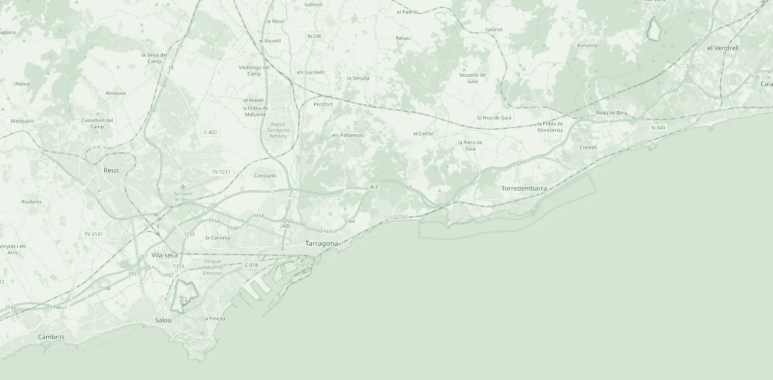 Service area map: from Cambrils and Tarragona to Torredembarra, Creixell, Roda de Berà and El Vendrell